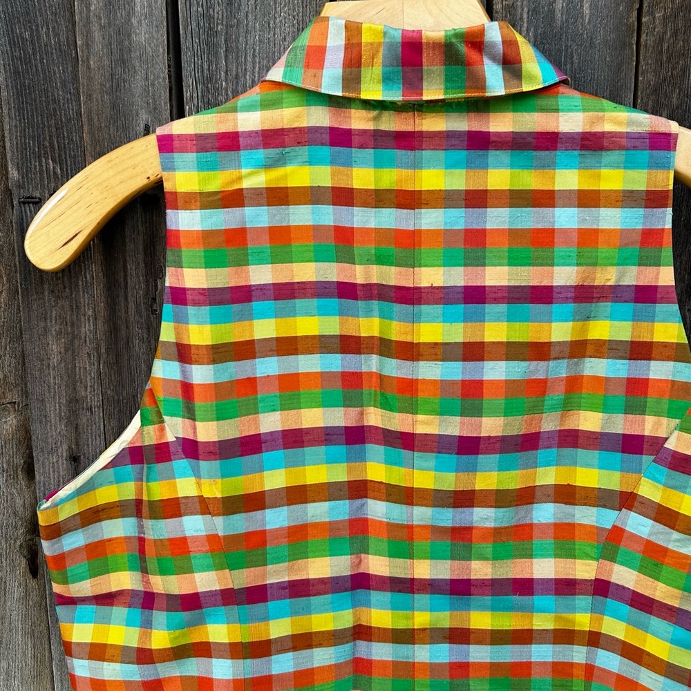 Vintage Limited America Check Plaid Silk Sleeveless Shirt Rainbow Color L - Picture 10 of 15